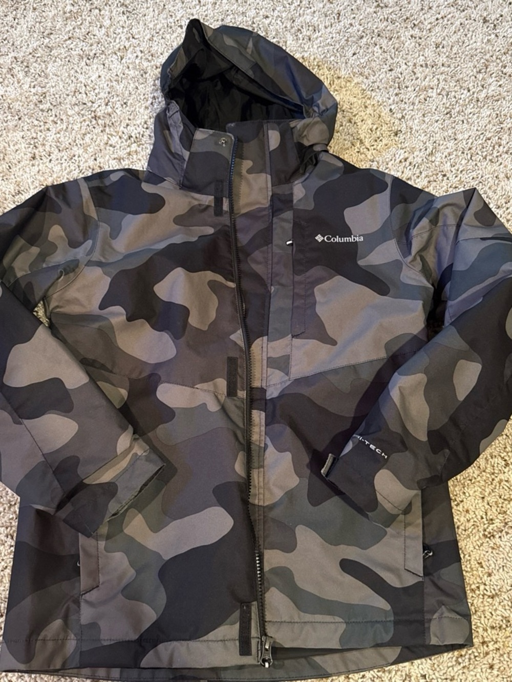 Boys Columbia Gray Camo Waterproof Hooded Jacket